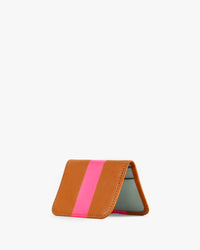 Cuoio with Neon Pink Stripe Card Case standing on its side
