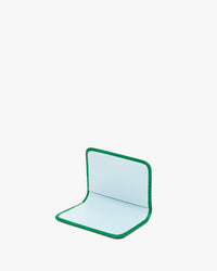Greenlake Mini Croco Card Case open showing the aqua lining