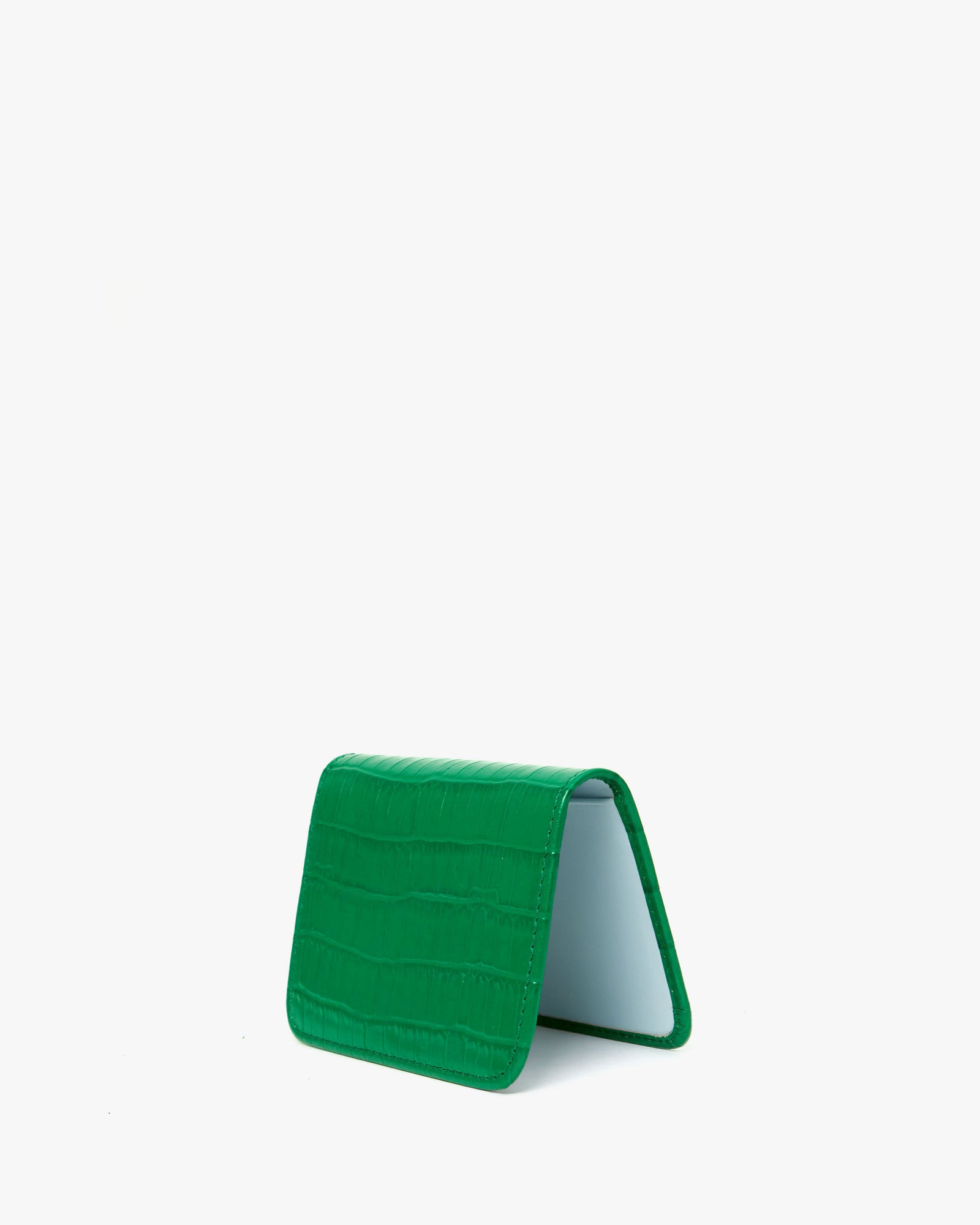Greenlake Mini Croco Card Case standing slightly open