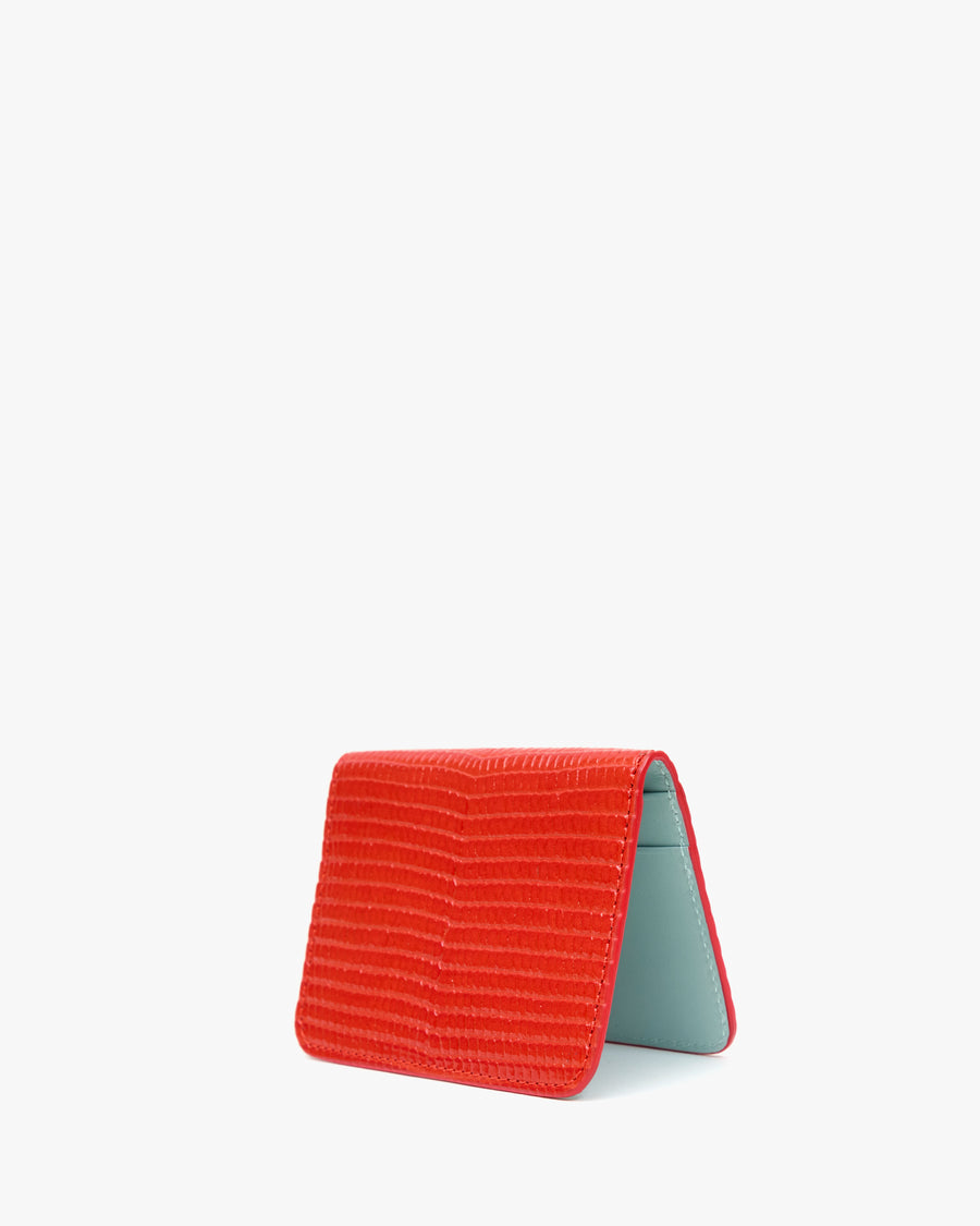 Back View of Card Case in Red Embossed Lizard
