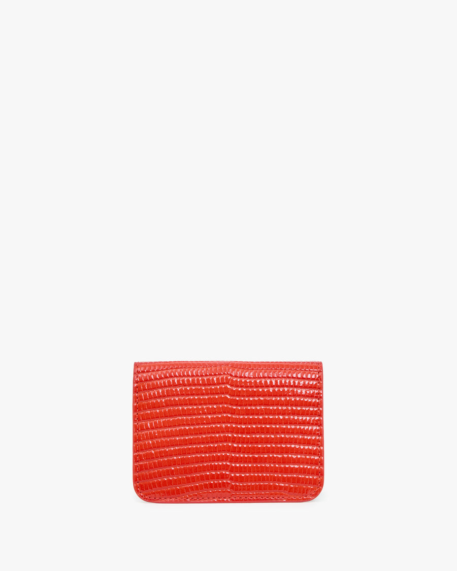 Card Case in Red Embossed Lizard