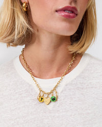 Padlock Locket Charm on Charm Chain Necklace with Assorted Charms