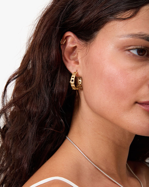 Ciao Hoop Earrings on model
