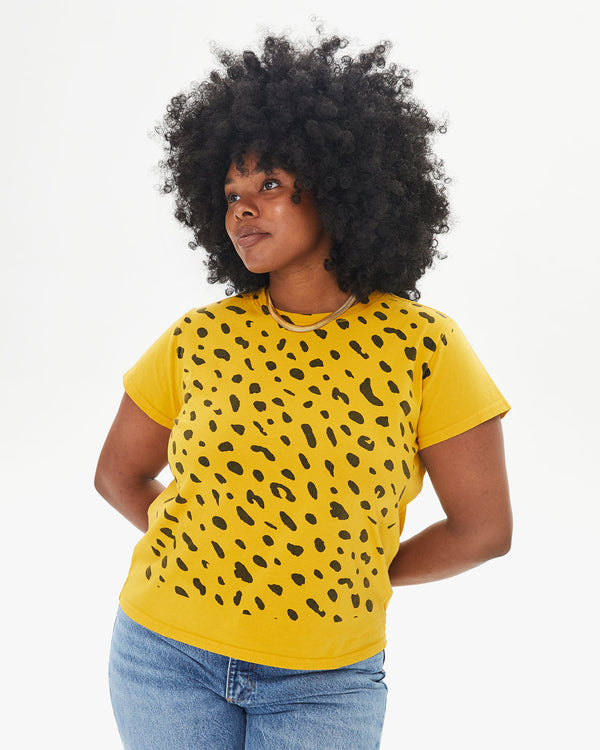 Candice wearing the Marigold Jaguar Classic Tee with jeans