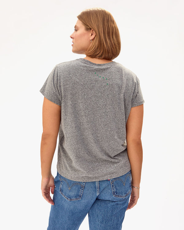 back view of Sonnie in the Classic Tee in Grey Oui
