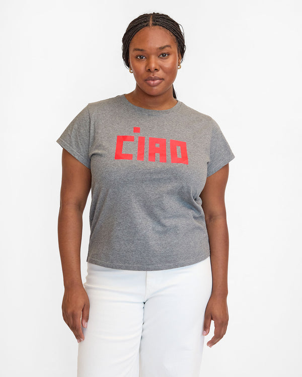 Candice Wears the Grey Classic Ciao Tee Untucked