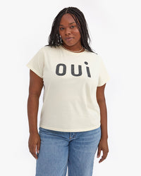 Candice wearing the Cream Oui Classic Tee Untucked with Jeans