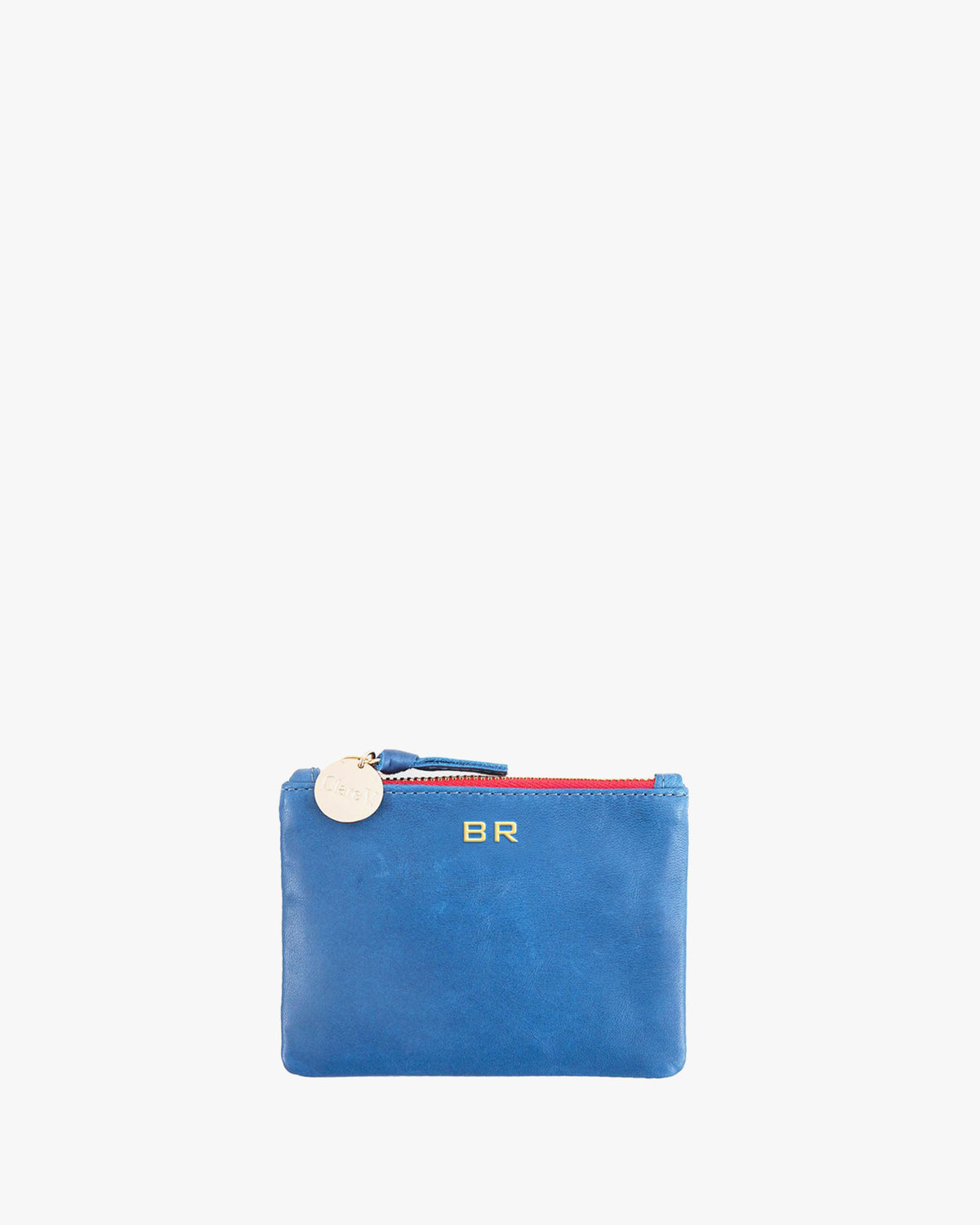 Cobalt Coin Clutch with BR Gold Foil Monogram On The Top Center in Short Letters