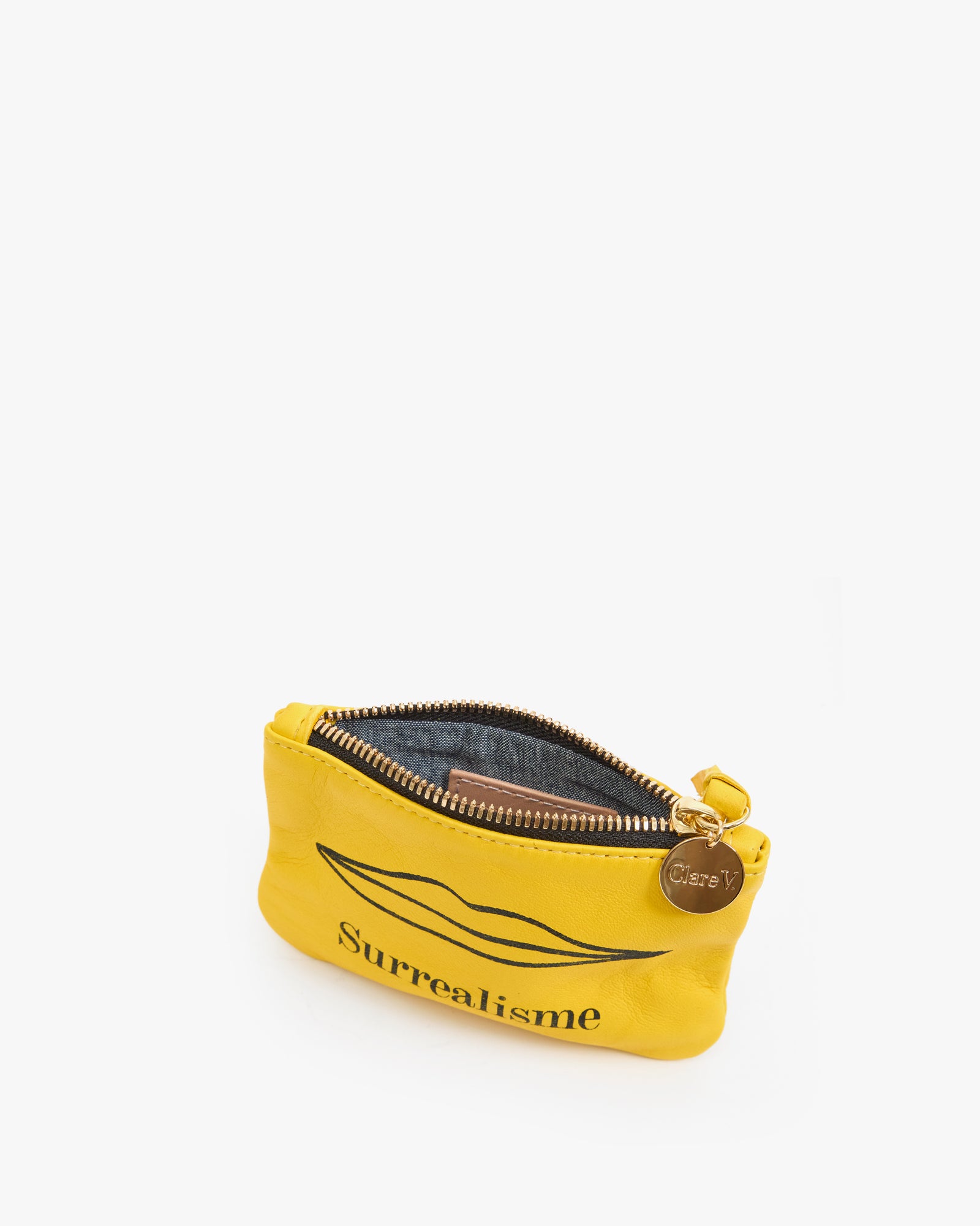 Sunflower Surrealisme Coin Clutch interior showing the chambray lining. 