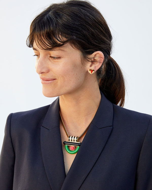 Danica wearing the Colorblock Statement Charm on the Snake Chain Collar 