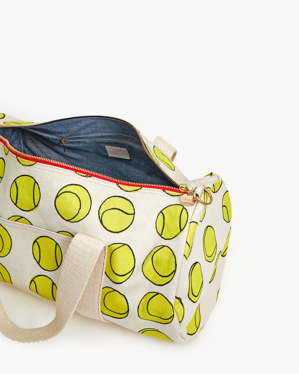 interior of the Natural w/ Tennis Balls Duffle
