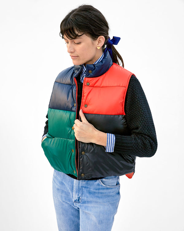 Danica wearing the Colorblock Émile Vest with jeans