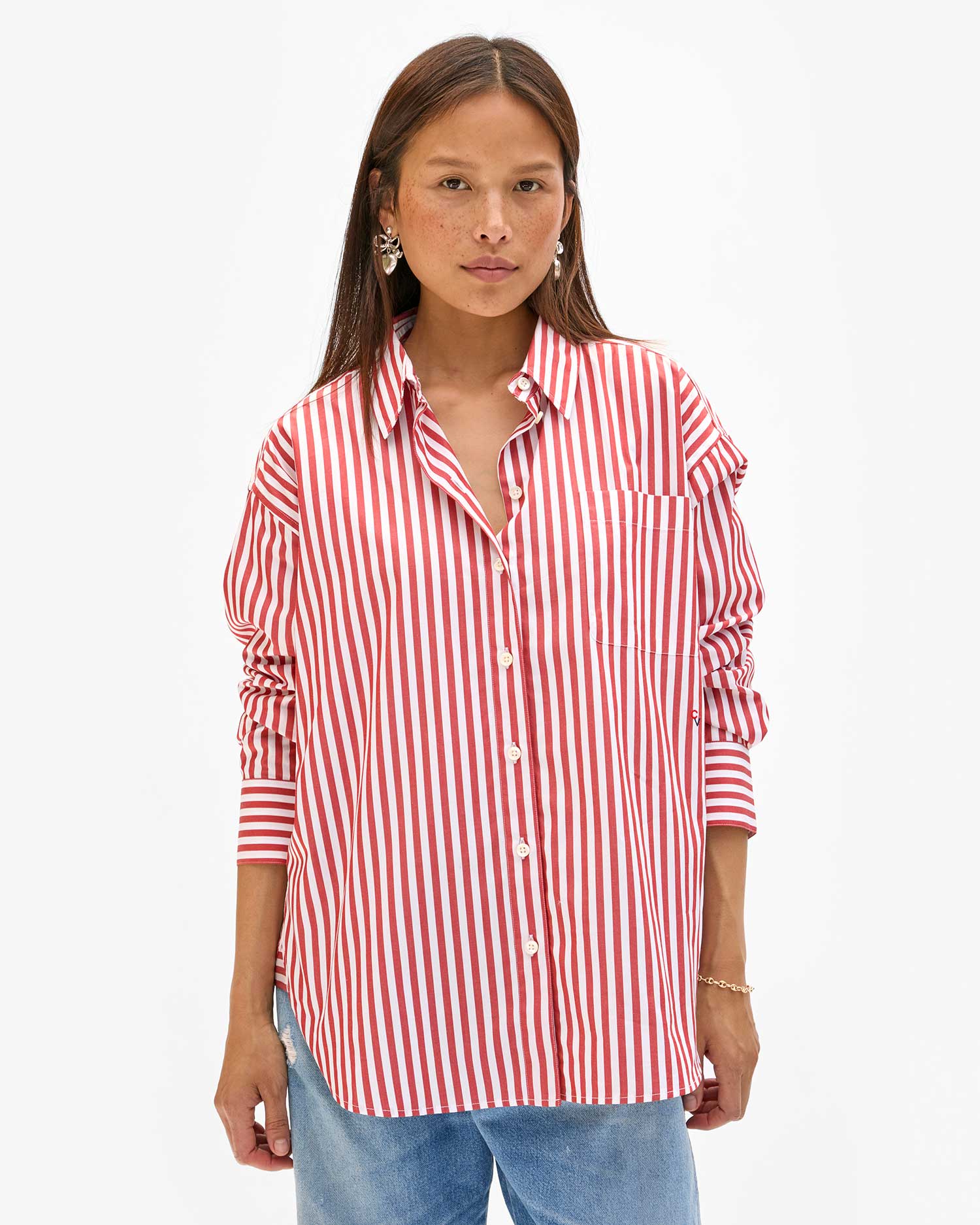 Clare V. Emiliette Oversized Shirt Red Stripe Size L Shopbop