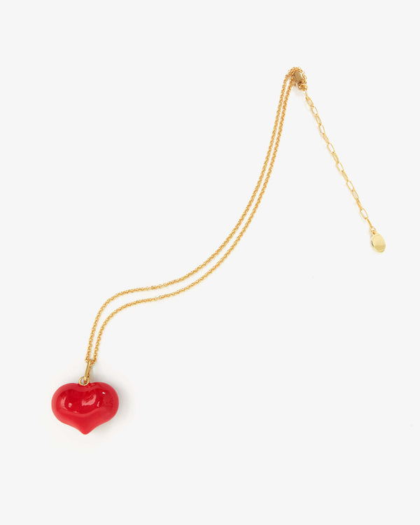 Red Enamel Mylar Heart Charm on a gold chain