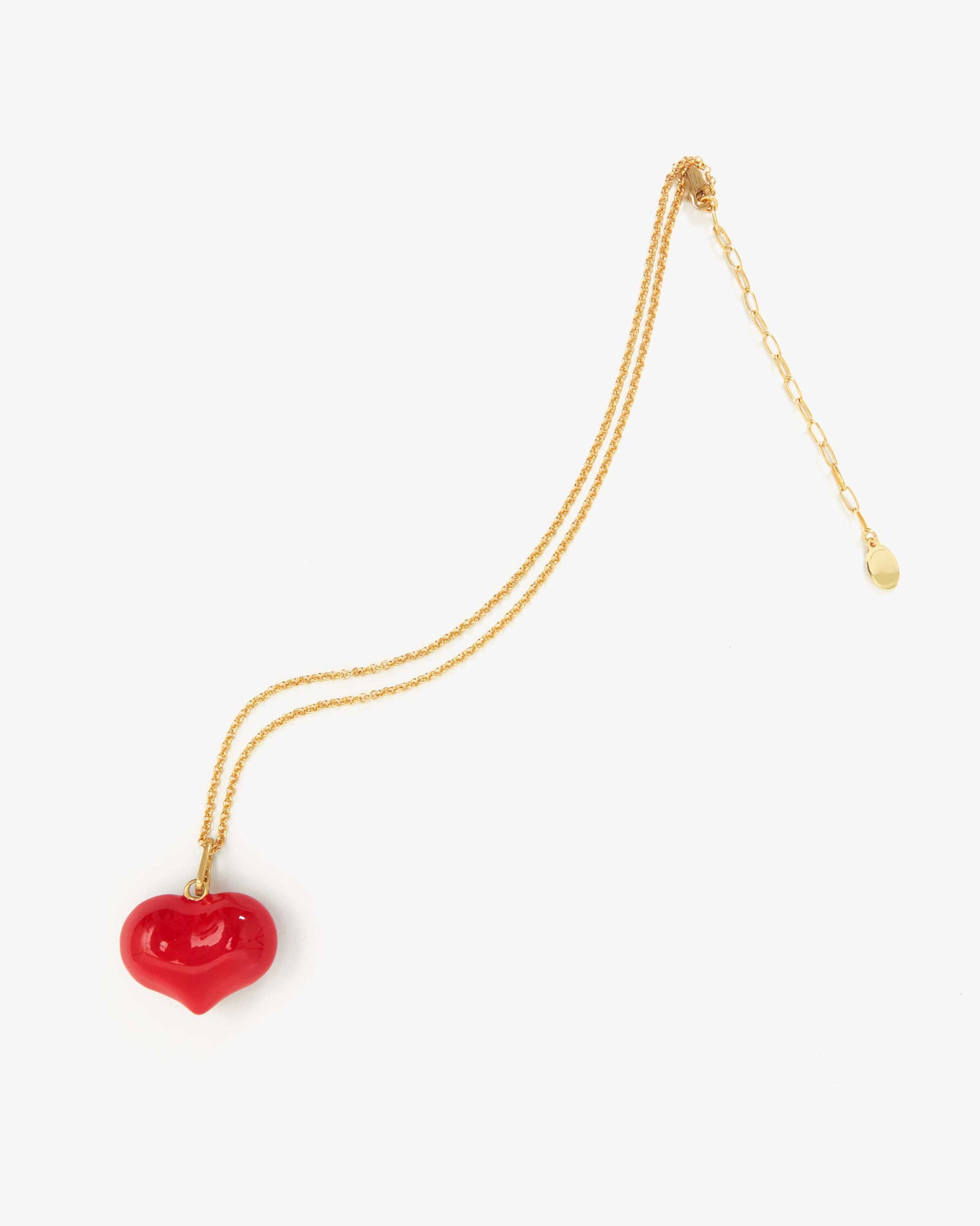 Red Enamel Mylar Heart Charm on a gold chain