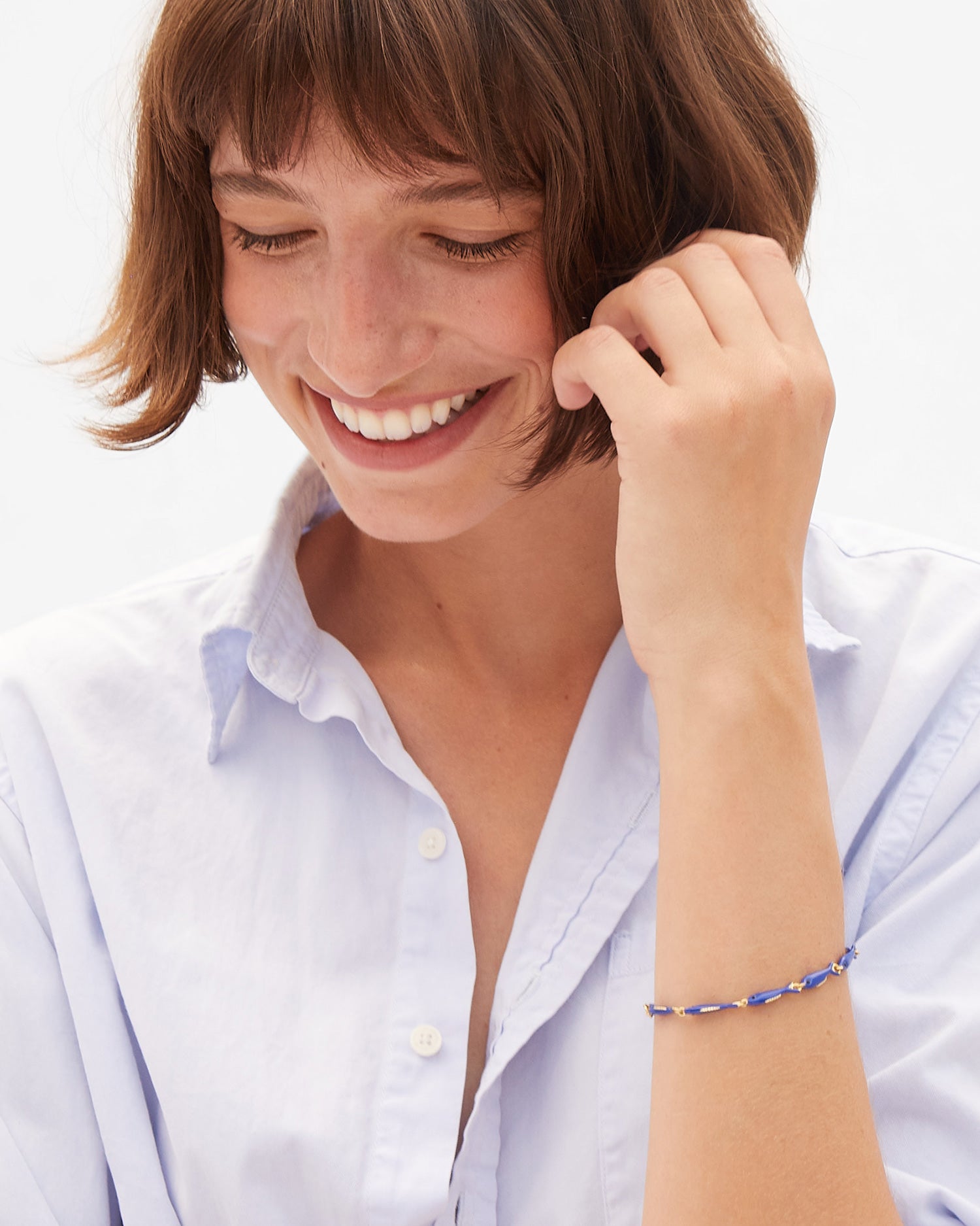 Kathie wearing Enamel Sardine Bracelet