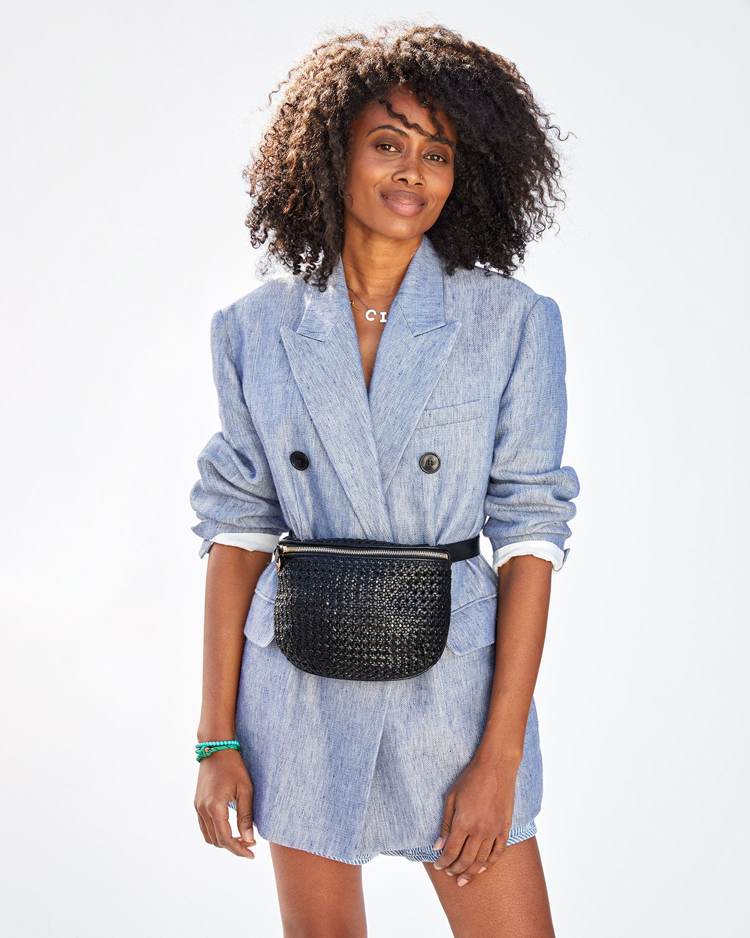 Clare V. Fanny Pack in Black Rattan