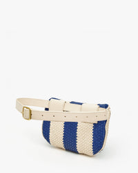 Indigo & Cream Woven Racing Stripes Fanny Pack, View from the Back
