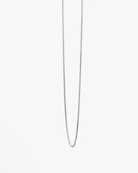 close up of the chain of the  Sterling Silver Fine Box Chain Necklace