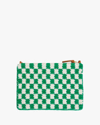 back image of the Sea Green & Cream Crochet Checker Summer Flat Clutch with Tabs