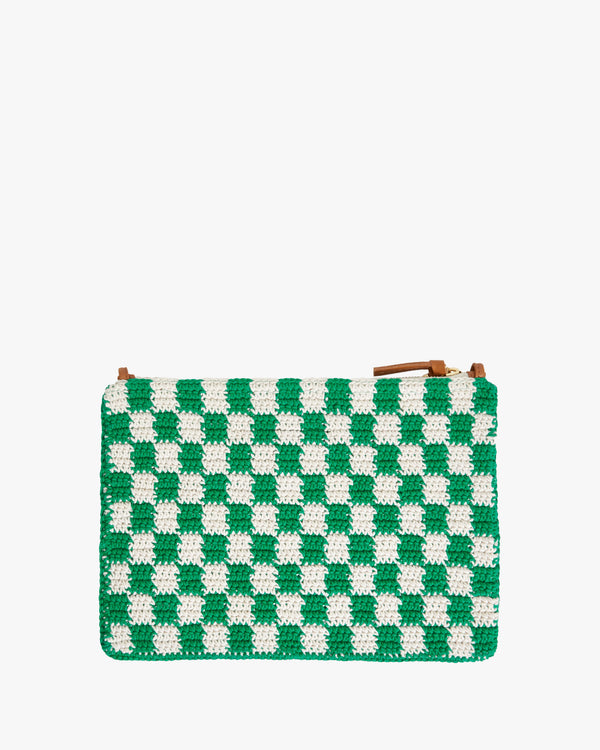 back image of the Sea Green & Cream Crochet Checker Summer Flat Clutch with Tabs