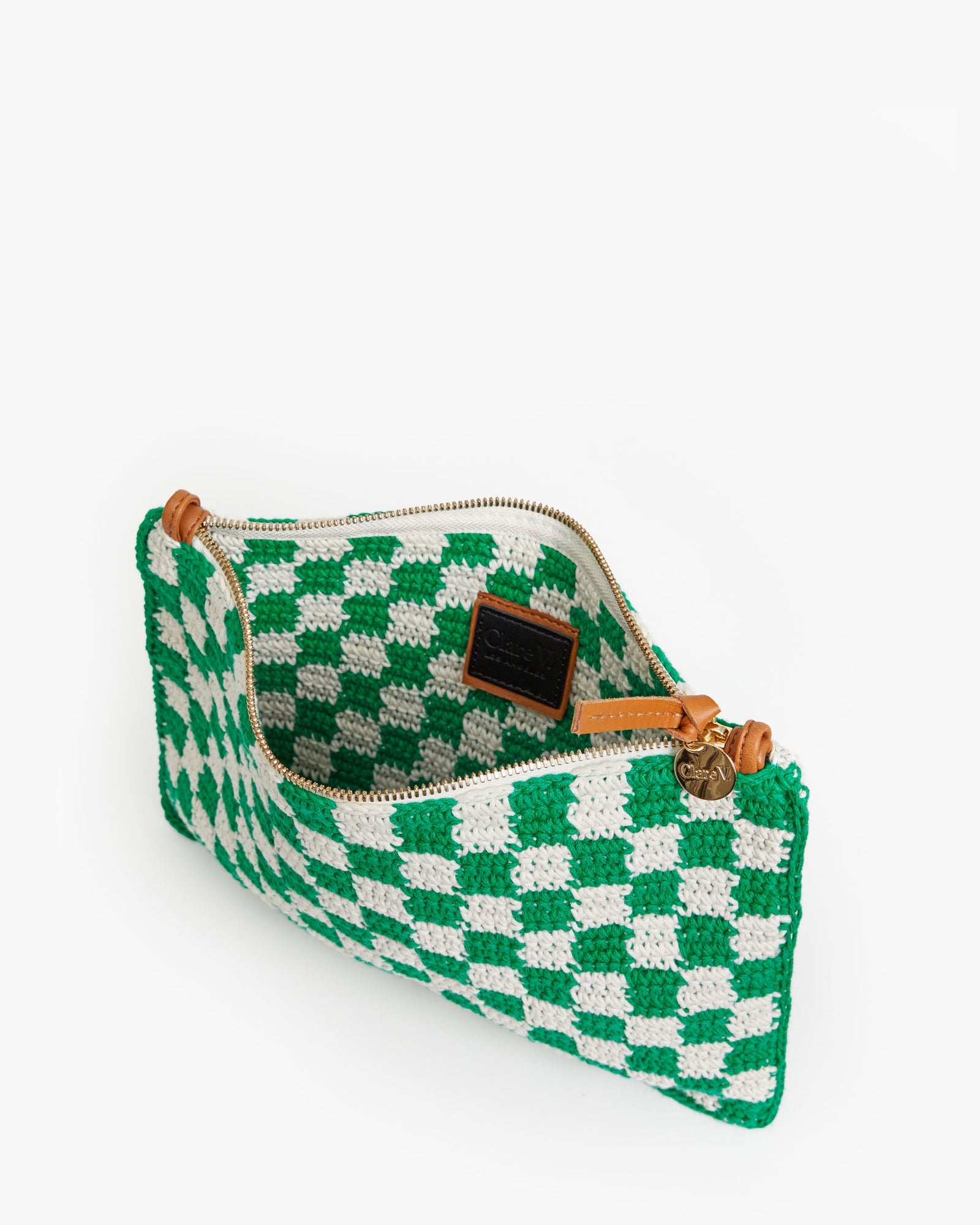 interior image of the Sea Green & Cream Crochet Checker Summer Flat Clutch with Tabs