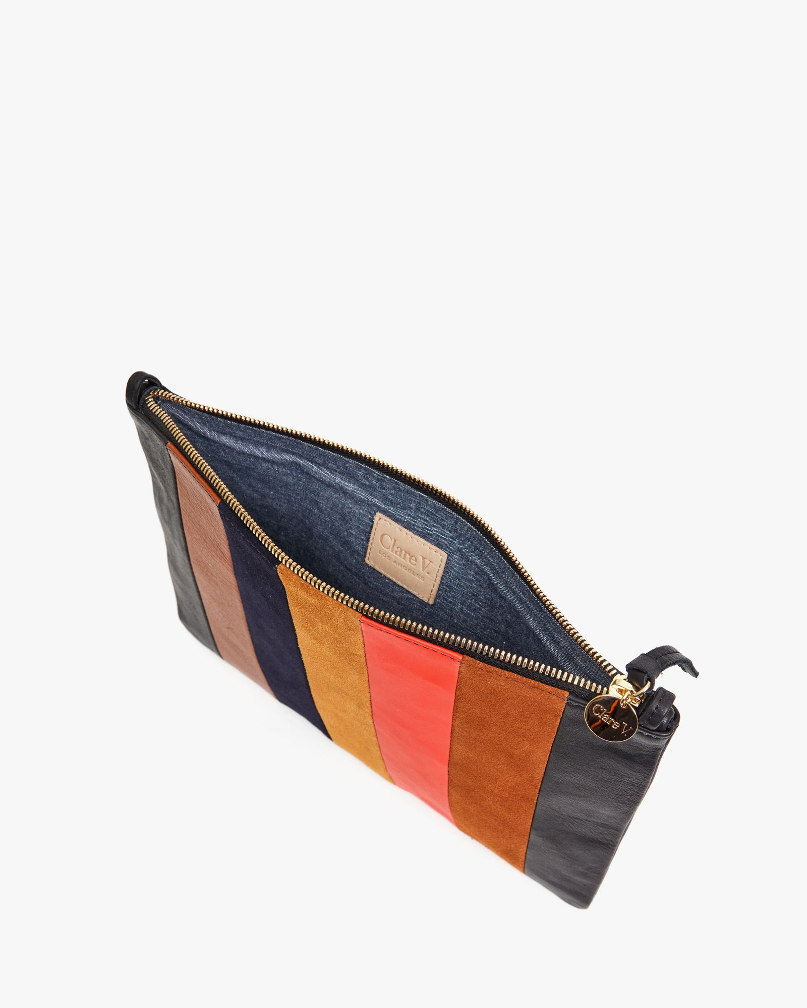 interior image of the Suede / Nappa / Rustic Patchwork Flat Clutch with Tabs