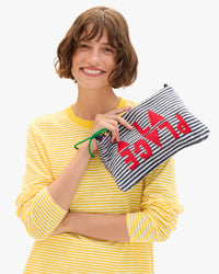 Kathie holding Flat Clutch w Tabs