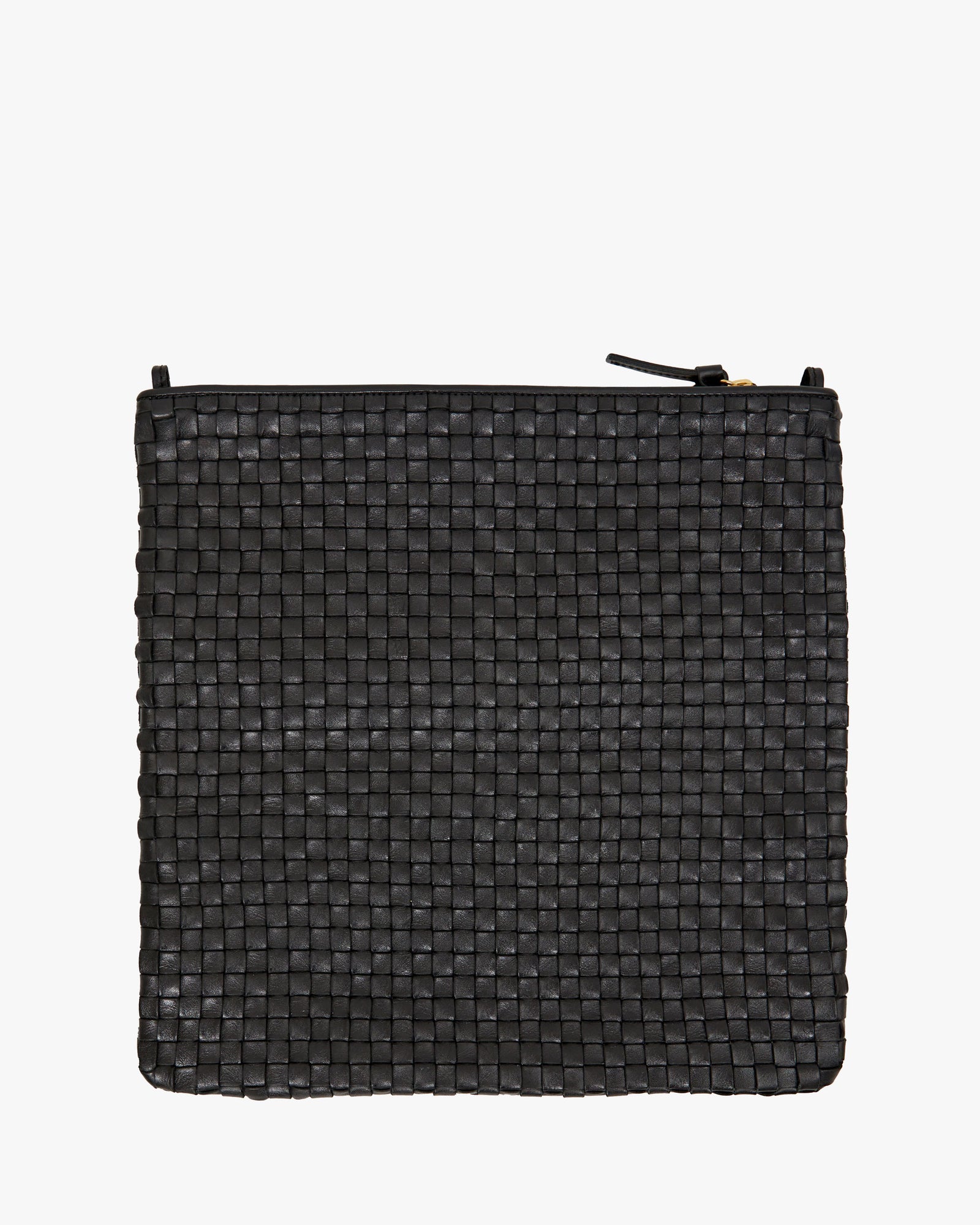unfolded flat image of the Black Woven Checker Foldover Clutch w/ Tabs