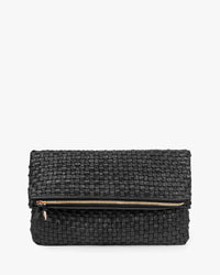 Black Woven Checker Foldover Clutch w/ Tabs