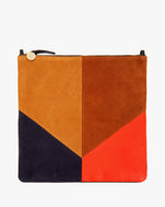 Suede & Nappa Patchwork Foldover Clutch with Tabs
