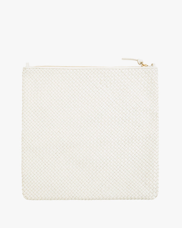 Brie diagonal woven foldover clutch with tabs unfolded