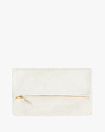 Brie diagonal woven foldover clutch with tabs 