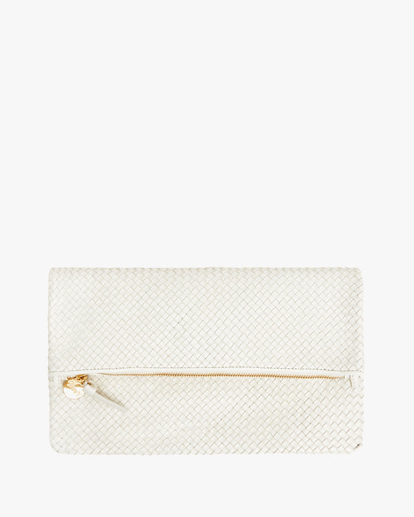 Brie diagonal woven foldover clutch with tabs 