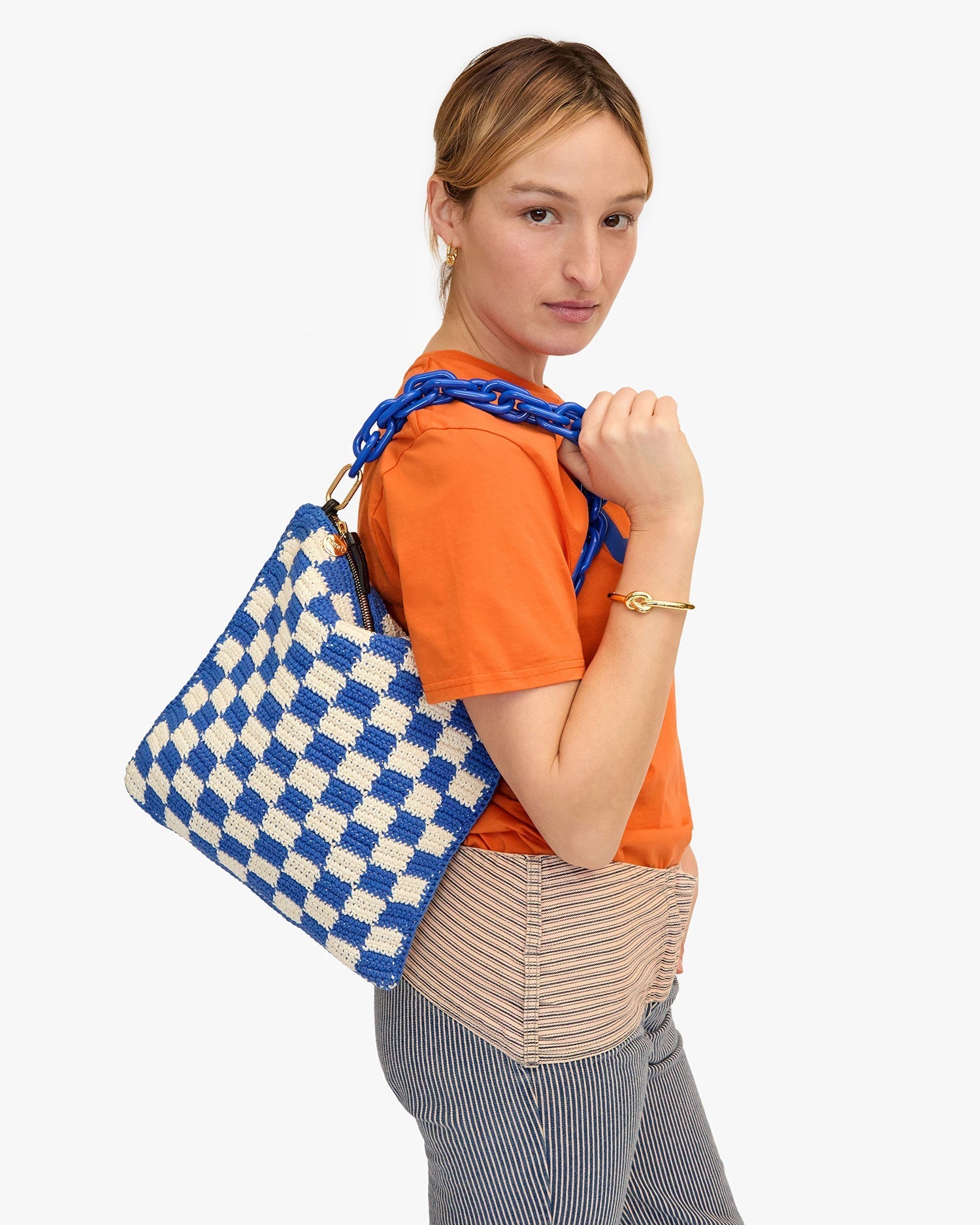 Foldover Clutch w/ Tabs on Zoe's Shoulder