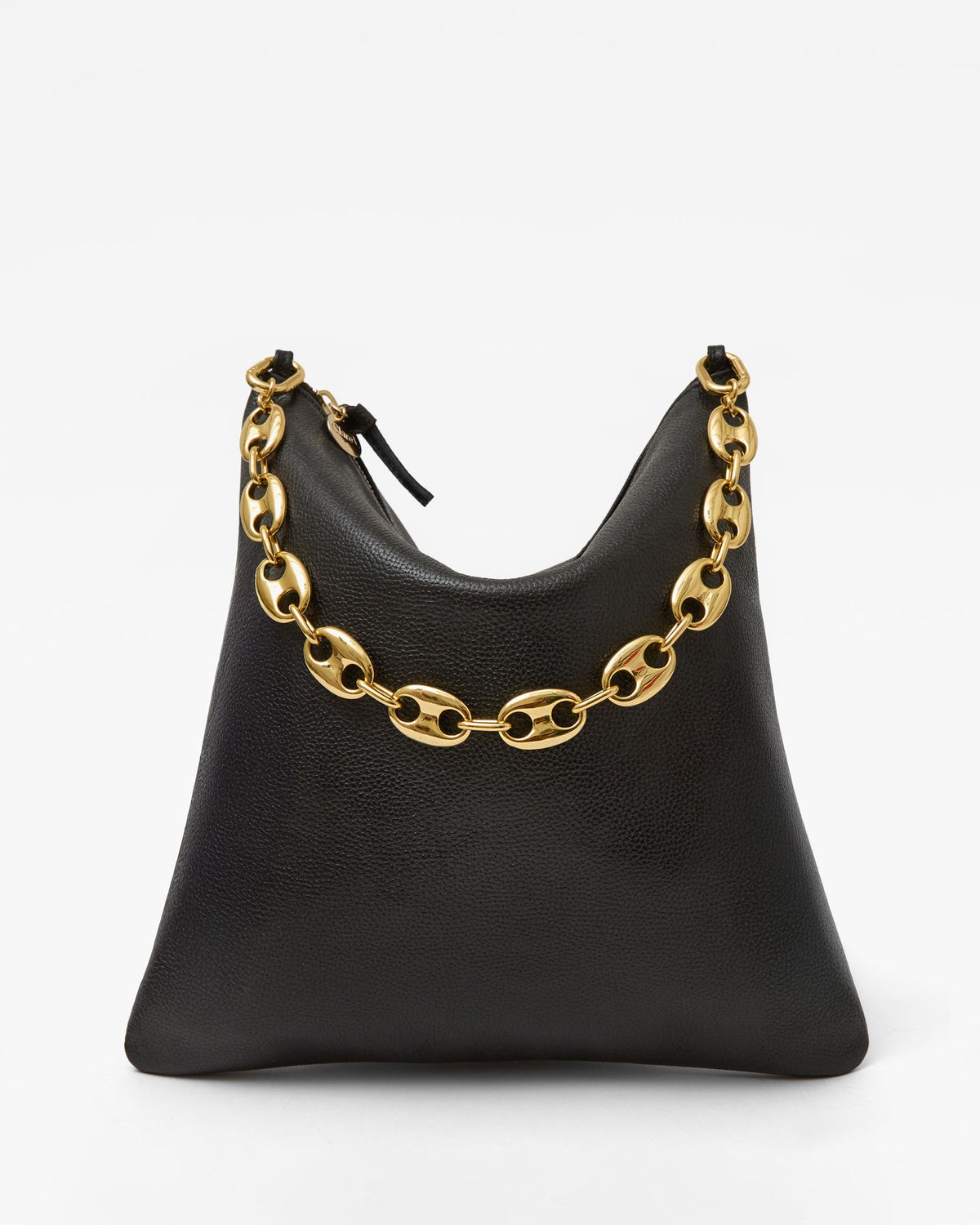 Foldover Clutch in Black Petit Caviar with the Gold Mariner Chain Shortie Strap