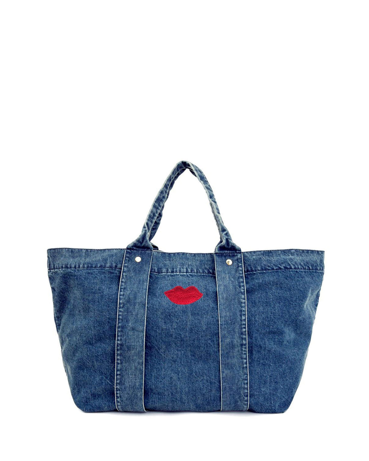 Giant Denim Trope with Red Lips Embroidered On The Top Center