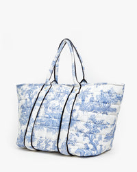 Back of the St. Calais Blue Quilted Linen Toile Giant Trop Avion.