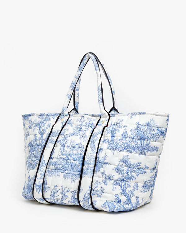 Back of the St. Calais Blue Quilted Linen Toile Giant Trop Avion.