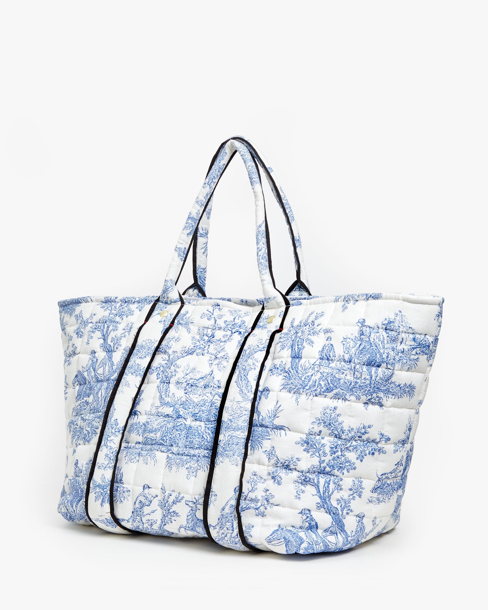 Back of the St. Calais Blue Quilted Linen Toile Giant Trop Avion.