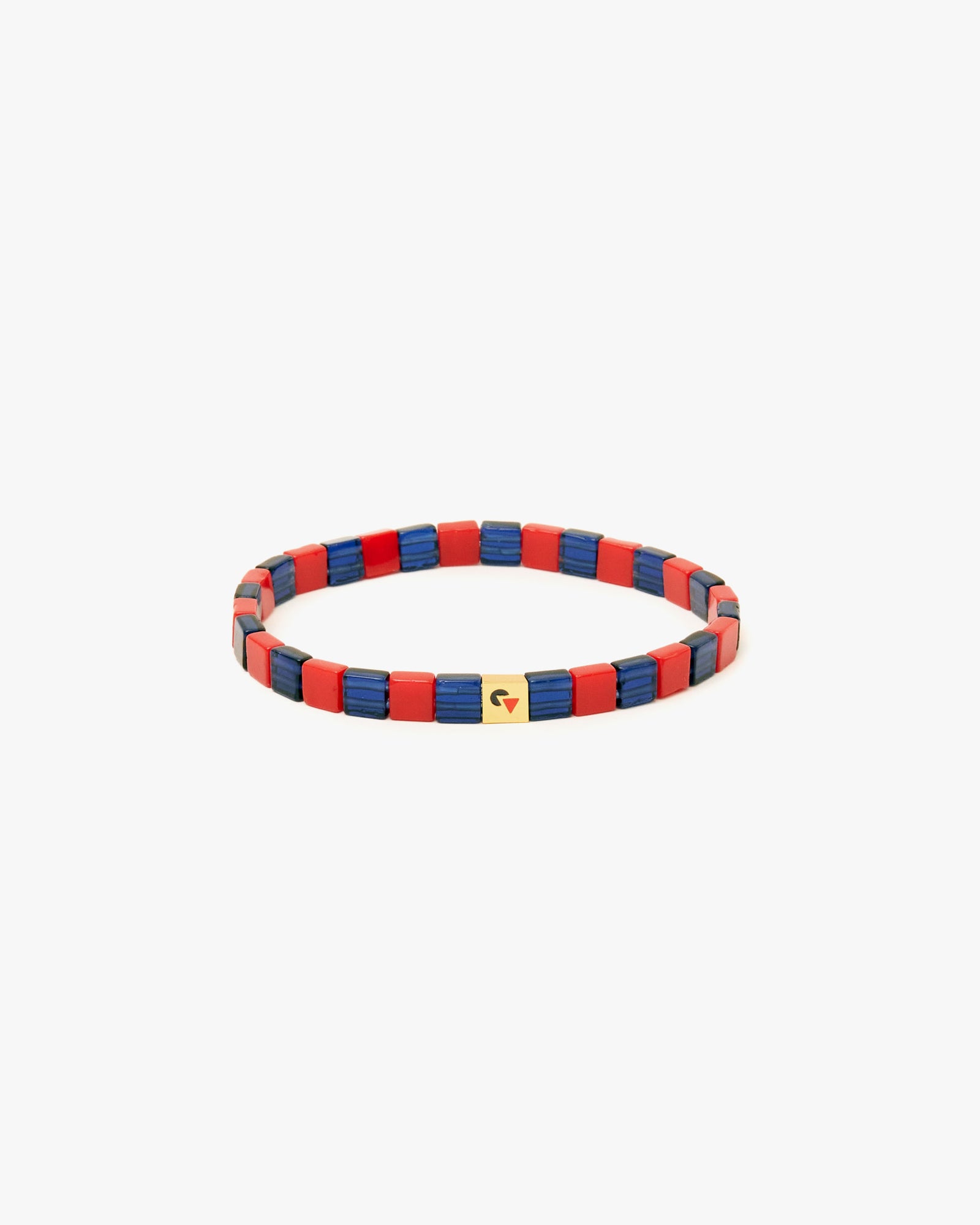 navy and poppy Glass Beaded Stretch Bracelet