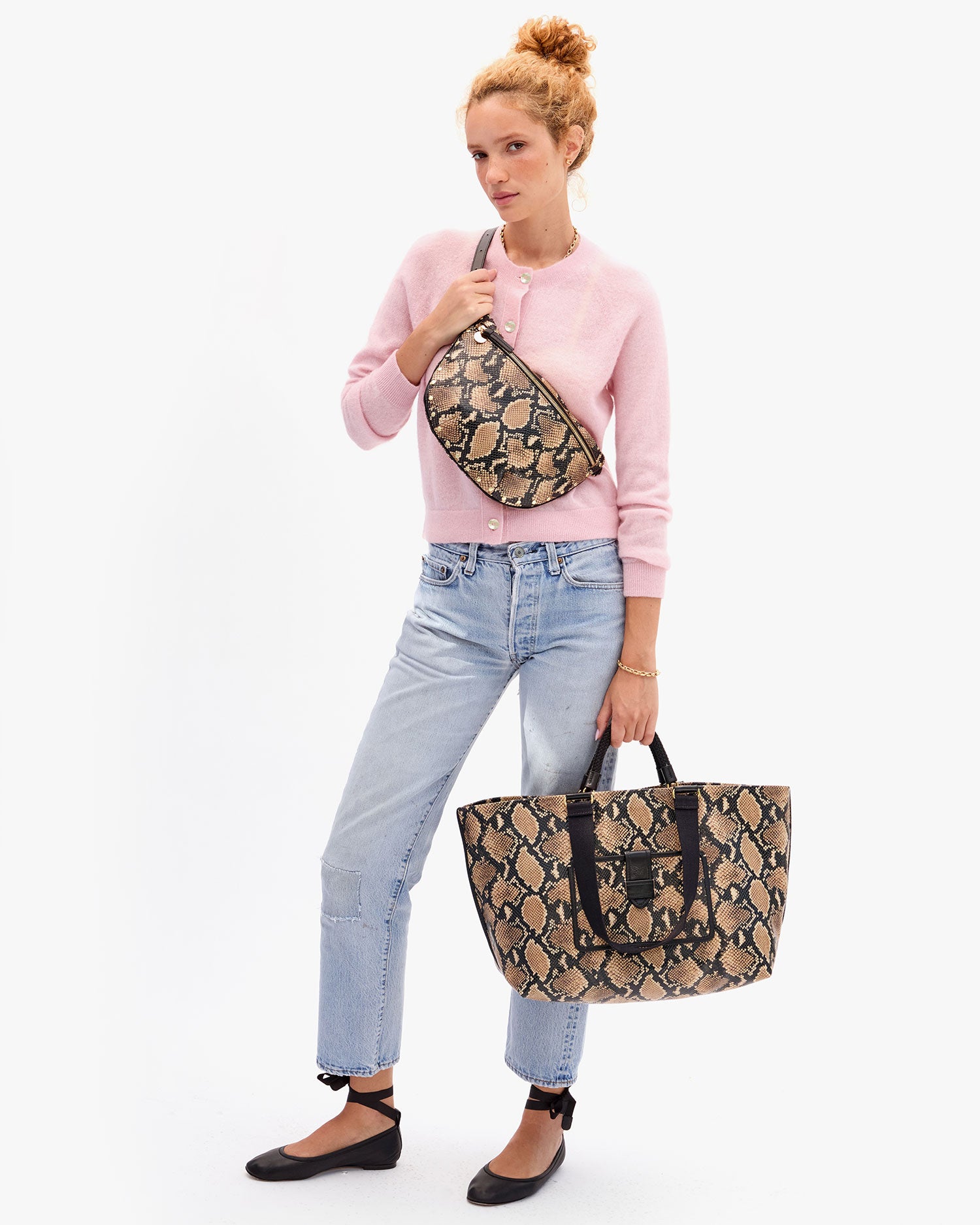Laura holding Grande Bateau Tote