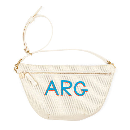 Cream Perf Grande Fanny with 2 Inch Hand Painted Monogram, Top Center Placement