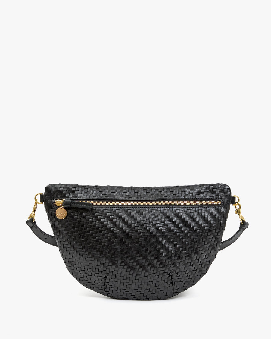 Front View of Black Woven Zig-Zag Grande Fanny