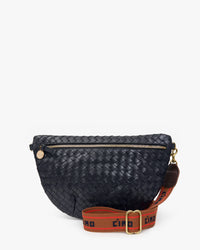 Twilight Diagonal Woven Grande Fanny paired with the Tan with Bright Poppy/Navy Petite Ciao Adjustable Crossbody Strap.