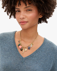 Checker Dogtag Charm Charm Chain Necklace