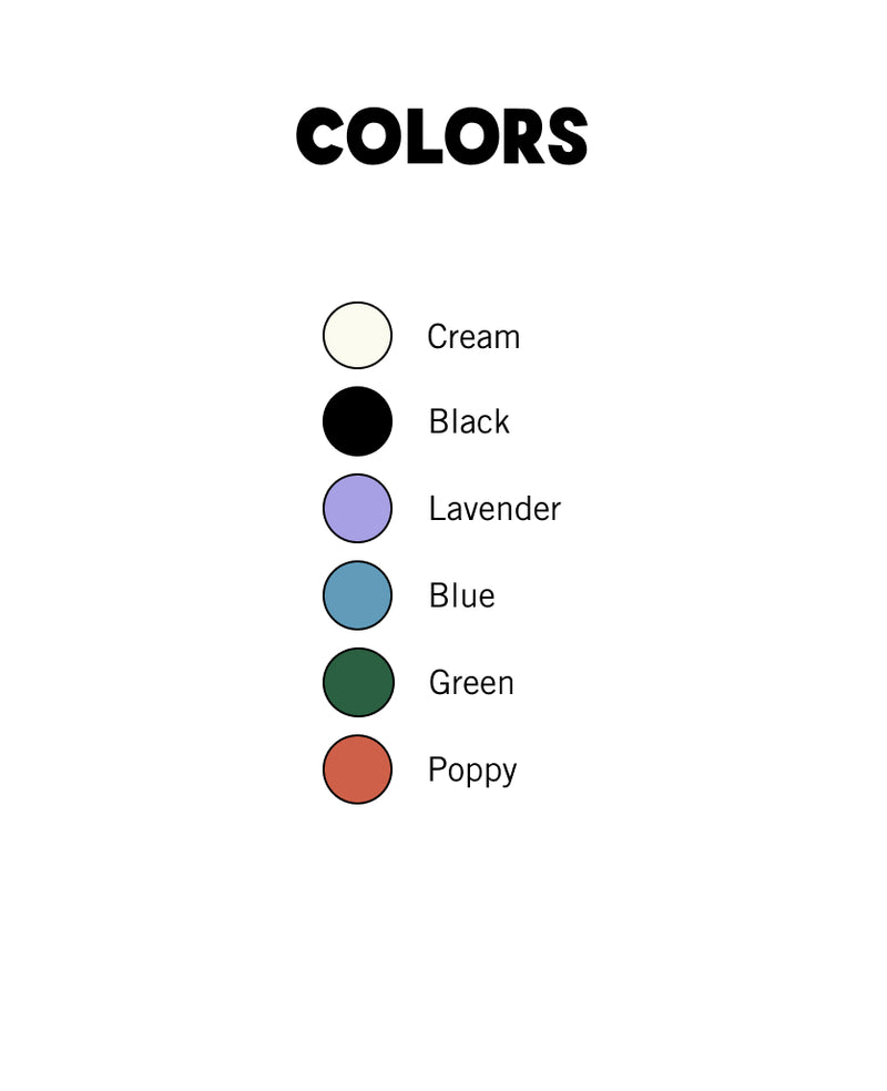 Available Handpainting Monogram colors: Cream, Black, Lavender, Blue, Green, Poppy. 