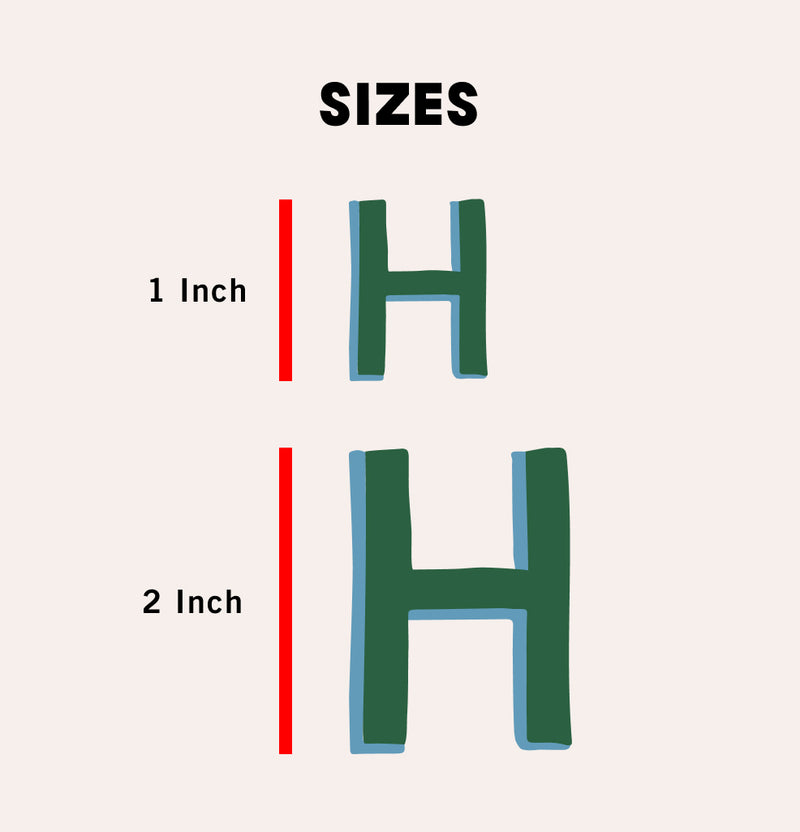 Images of our two available Hand Painting Sizes: 1 inch and 2 inch. The letter H was used to depict the two size options. 