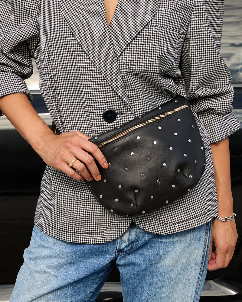 Model wearing the Black with Studs Grande Fanny around her waist. 