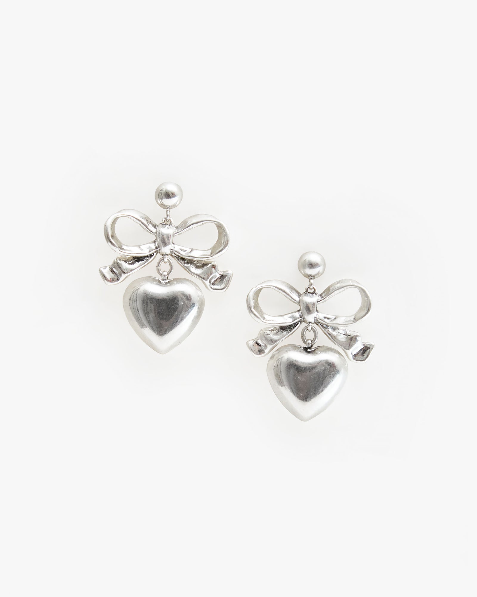 image of the Silver Heart Drop Earrings